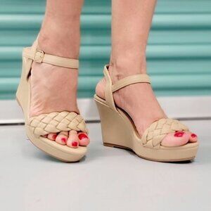Women's Taupe Braided Platform Wedge Sandal